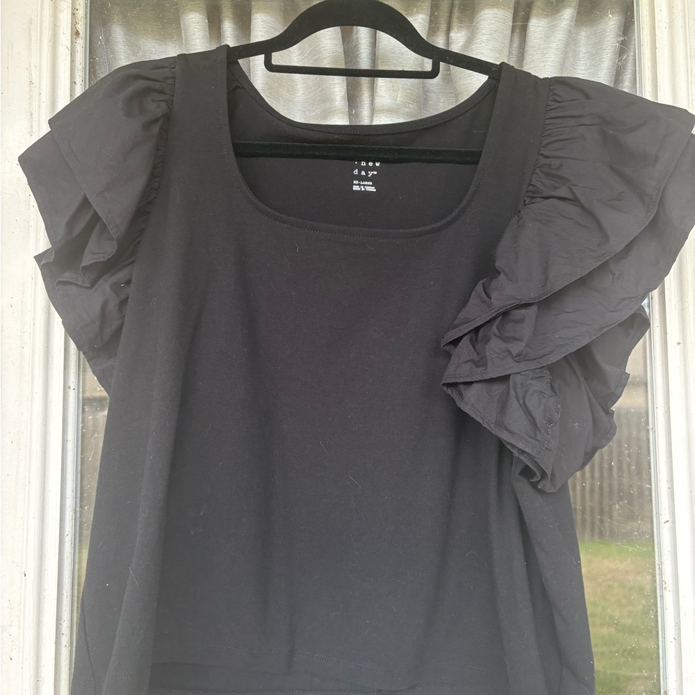 a new day Black Ruffle Sleeve Blouse